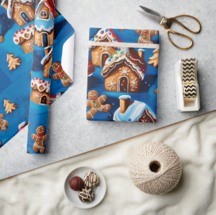 Christmas ginger Cookies Houses Trees Holiday deco Wrapping Paper