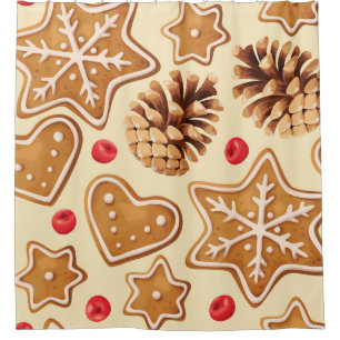 Christmas Ginger: Festive Seamless Pattern. Shower Curtain