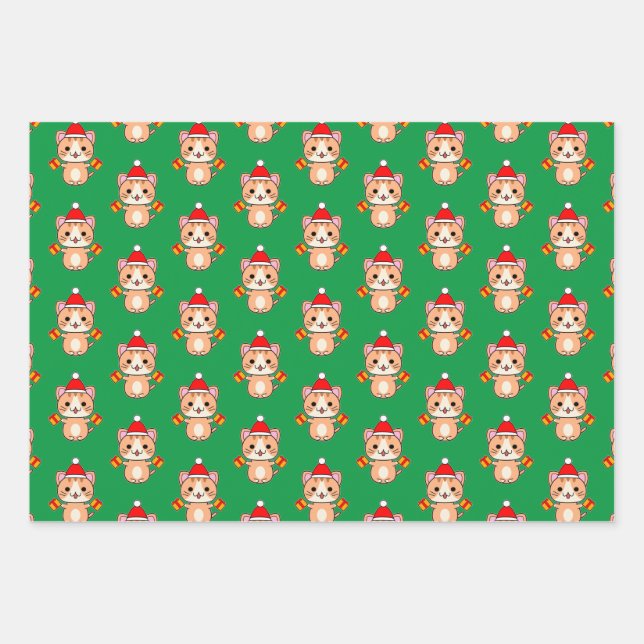 Christmas Ginger Tabby Cat Wrapping Paper Sheet (Front)