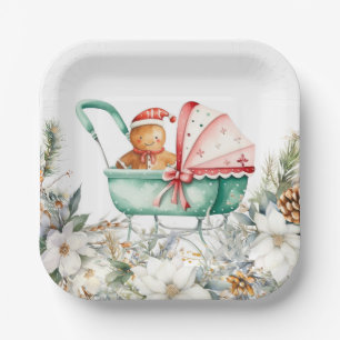 Christmas Gingerbread Baby Shower Paper Plate