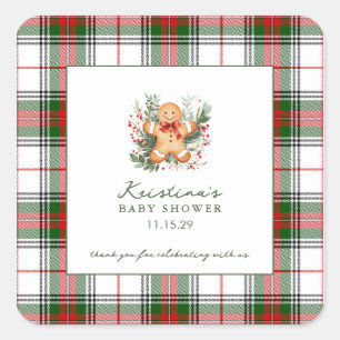 Christmas Gingerbread Baby Shower Square Sticker
