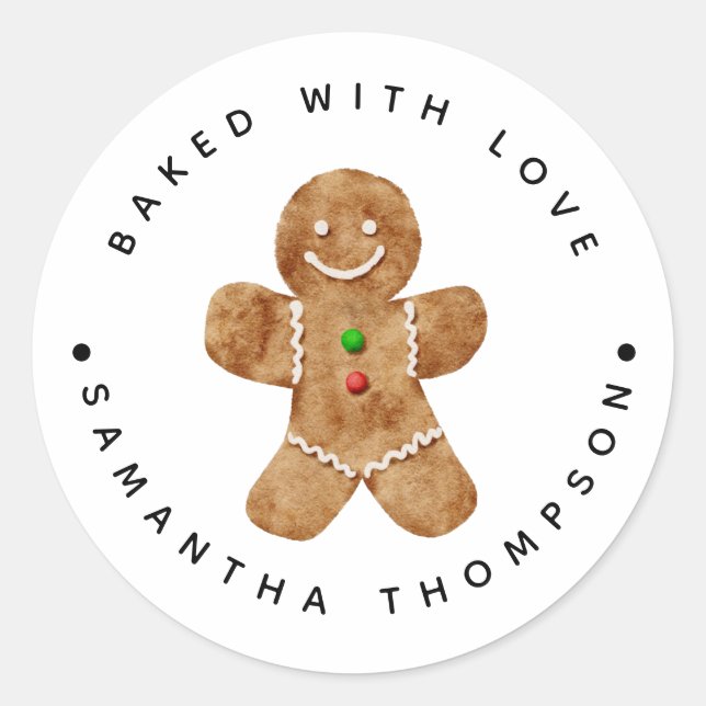 Christmas Gingerbread Baked with Love Classic Round Sticker (Front)