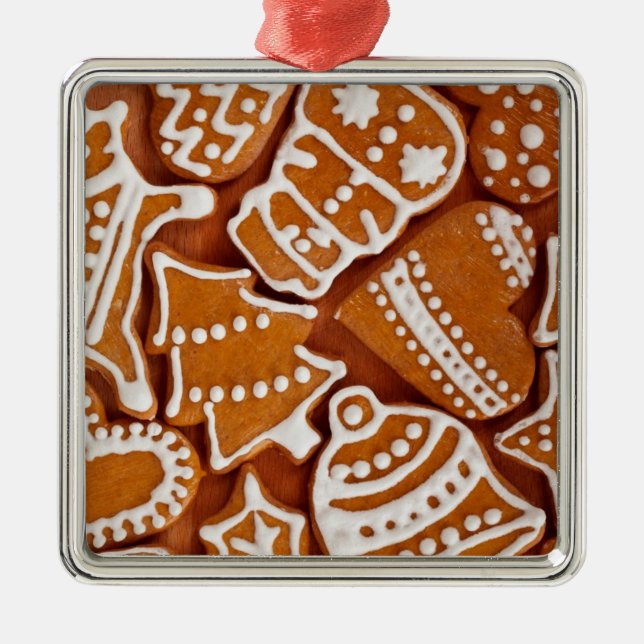 Christmas Gingerbread Biscuits Metal Ornament (Front)