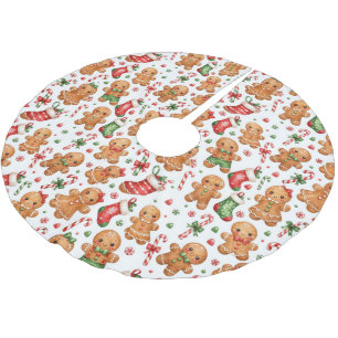 Christmas Gingerbread Boy and Girl with Stockings Brushed Polyester Tree Skirt