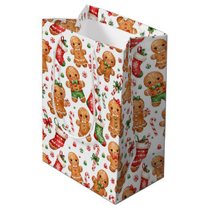 Christmas Gingerbread Boy and Girl with Stockings Medium Gift Bag