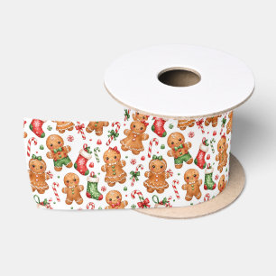 Christmas Gingerbread Boy and Girl with Stockings Satin Ribbon