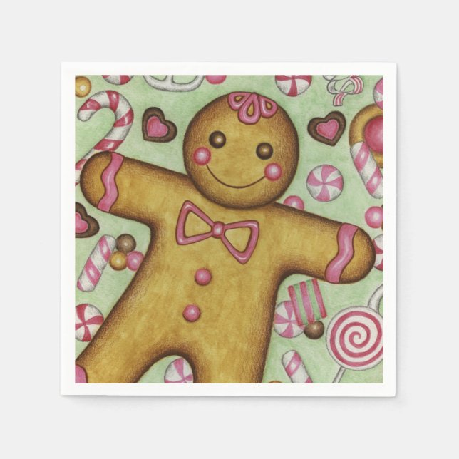 Christmas Gingerbread Boy Party Holiday Napkins (Front)