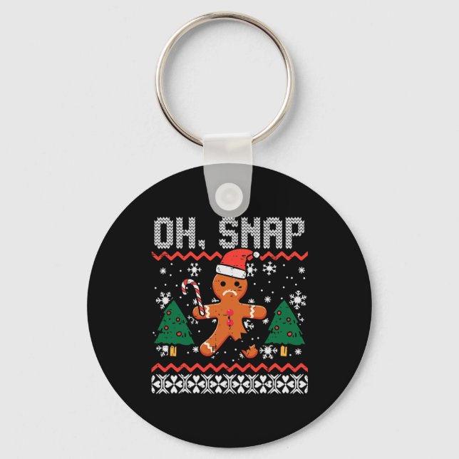 Christmas Gingerbread Broken Oh Snap Ugly Xmas Men Key Ring (Front)