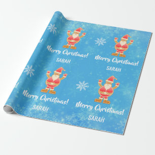 Christmas Gingerbread Brown Santa Personalise Name Wrapping Paper