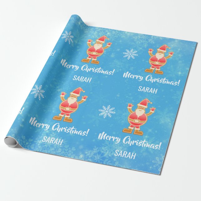 Christmas Gingerbread Brown Santa Personalise Name Wrapping Paper (Unrolled)
