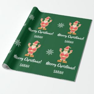 Christmas Gingerbread Brown Santa Personalise Name Wrapping Paper