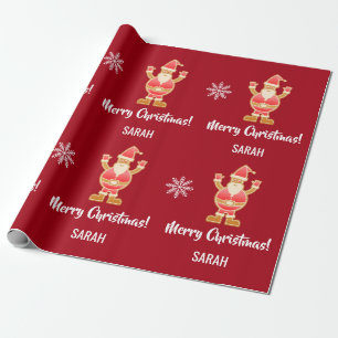 Christmas Gingerbread Brown Santa Personalise Name Wrapping Paper