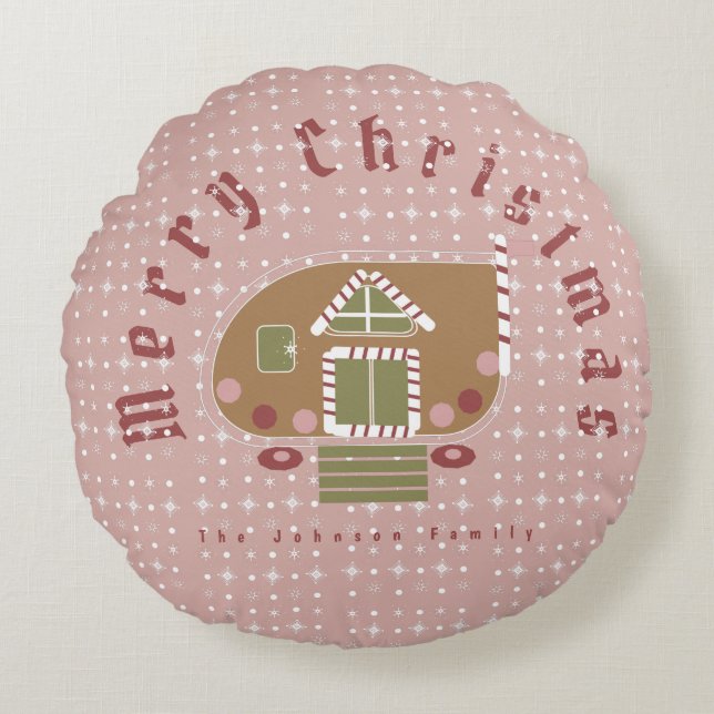 Christmas Gingerbread Camper Holiday Round Cushion (Front)