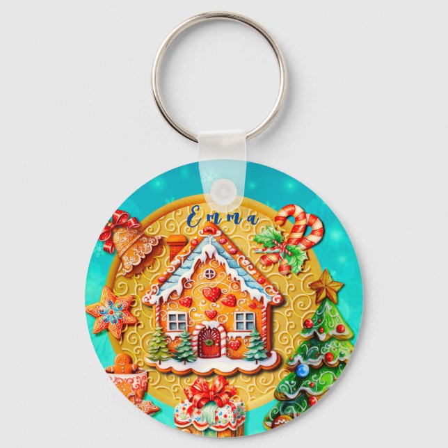 Christmas Gingerbread Candy House, and New Year Key Ring (Front)