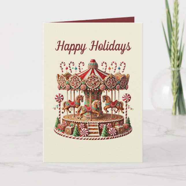  Christmas gingerbread Carousel customisable Holiday Card (Front)