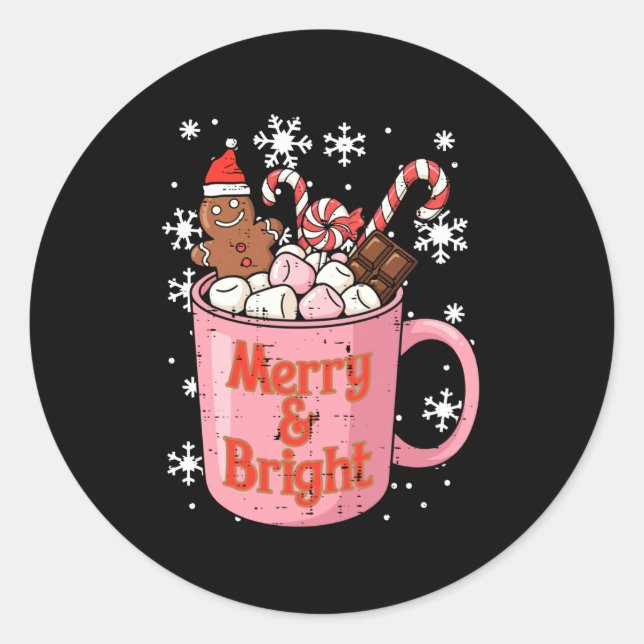 Christmas Gingerbread Cocoa Merry Bright Xmas Wome Classic Round Sticker (Front)