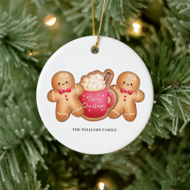 Christmas Gingerbread Cocoa Name Ceramic Ornament (Tree)