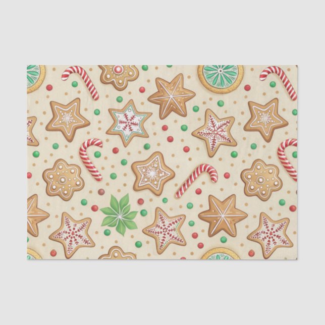CHRISTMAS GINGERBREAD COOKIE AND CANDY CANES TISSUE PAPER (Front)