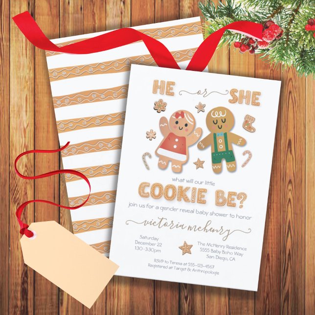 Christmas Gingerbread Cookie Gender Reveal Shower Invitation (Creator Uploaded)