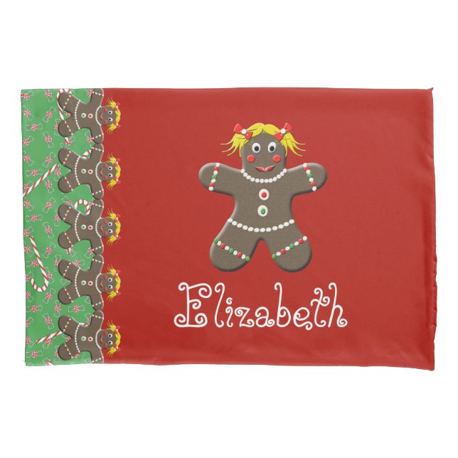 Christmas Gingerbread Cookie Girl Name Elizabeth Pillowcase (Front)