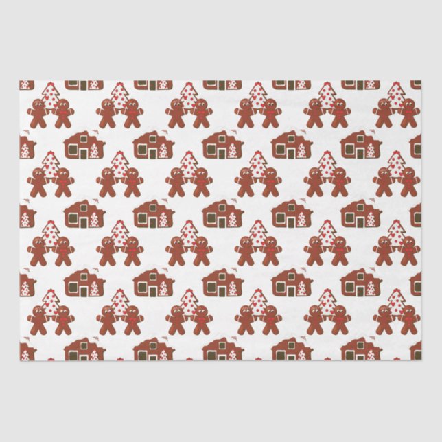 Christmas Gingerbread Cookie House People Tissue Paper (Front)