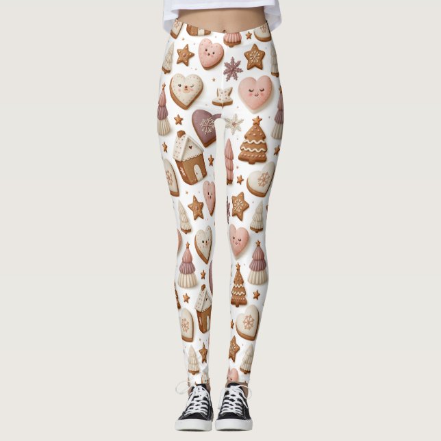 Christmas Gingerbread Cookie Pattern Leggings (Front)