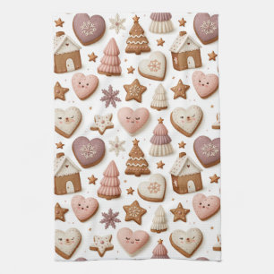 Christmas Gingerbread Cookie Pattern Tea Towel