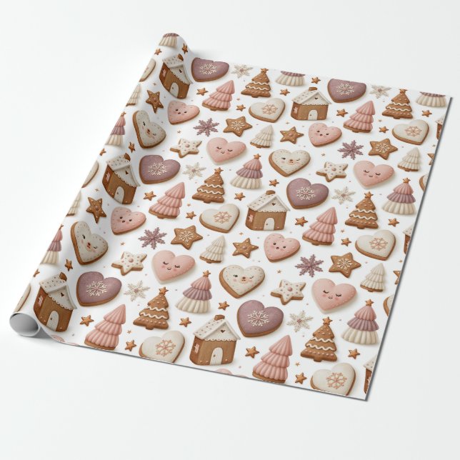 Christmas Gingerbread Cookie Pattern Wrapping Paper (Unrolled)