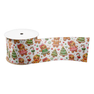 Christmas Gingerbread Cookies and Candy Canes Satin Ribbon