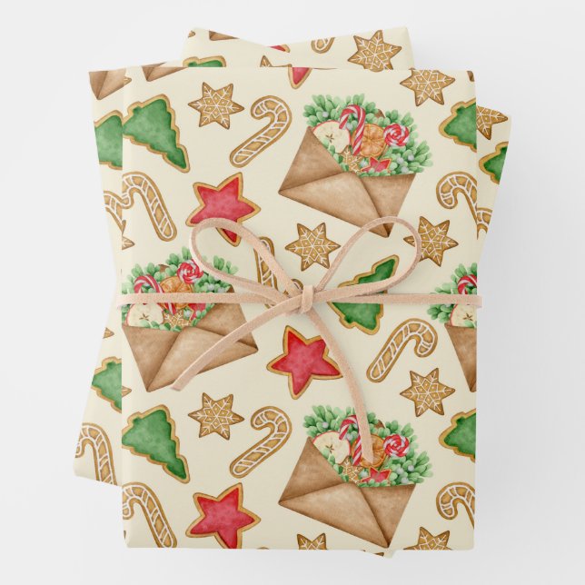 Christmas Gingerbread Cookies and Letters  Wrapping Paper Sheet (In situ)
