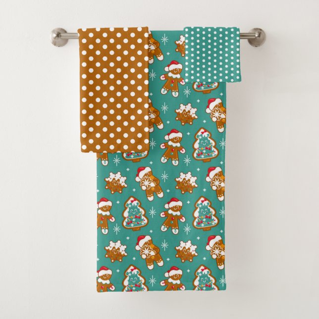 Christmas Gingerbread Cookies Bath Towel Set (Insitu)
