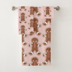 Christmas Gingerbread Cookies Bath Towels Set Gift