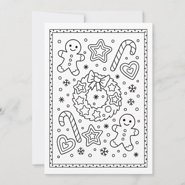Christmas Gingerbread Cookies Colouring Flat Note Holiday Card (Front)