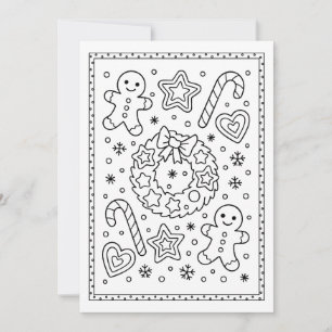 Christmas Gingerbread Cookies Colouring Flat Note Holiday Card
