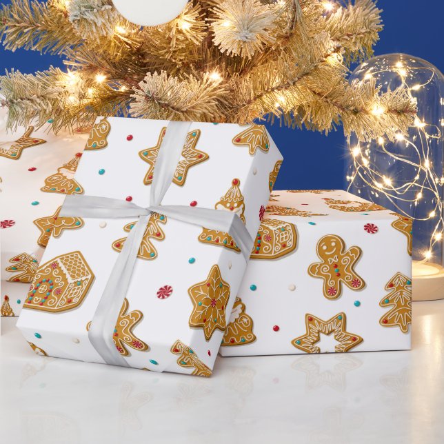 Christmas Gingerbread Cookies Fun Modern Pattern Wrapping Paper (Holidays)