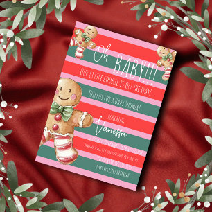 Christmas Gingerbread Cookies Stripe Baby Shower   Invitation