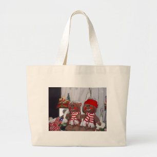 Christmas Gingerbread Couple Plush Stuffed Animals Large Tote Bag