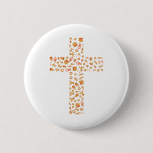 Christmas Gingerbread Cross 6 Cm Round Badge