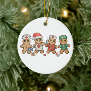 Christmas Gingerbread Cute Nurse Healthcare Xmas Ceramic Ornament