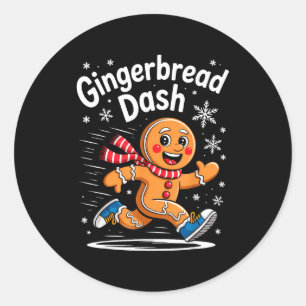Christmas Gingerbread Dash Running Runner Xmas Mar Classic Round Sticker
