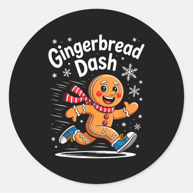 Christmas Gingerbread Dash Running Runner Xmas Mar Classic Round Sticker (Front)