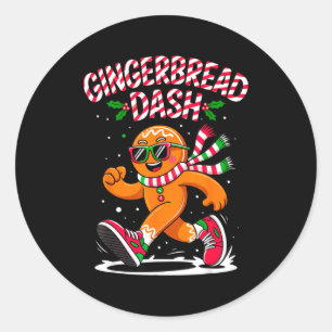 Christmas Gingerbread Dash Running Runner Xmas Mar Classic Round Sticker
