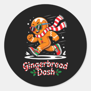 Christmas Gingerbread Dash Running Runner Xmas Mar Classic Round Sticker