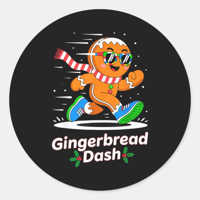 Christmas Gingerbread Dash Running Runner Xmas Mar Classic Round Sticker (Front)
