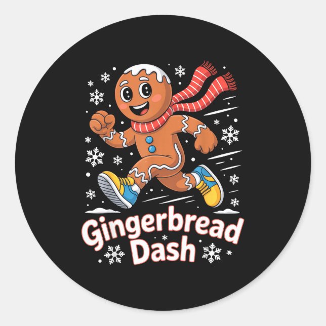 Christmas Gingerbread Dash Running Runner Xmas Mar Classic Round Sticker (Front)