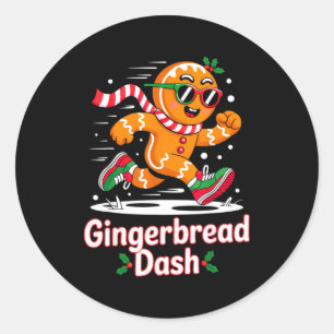 Christmas Gingerbread Dash Running Runner Xmas Mar Classic Round Sticker