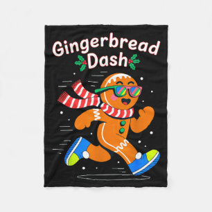 Christmas Gingerbread Dash Running Runner Xmas Mar Fleece Blanket
