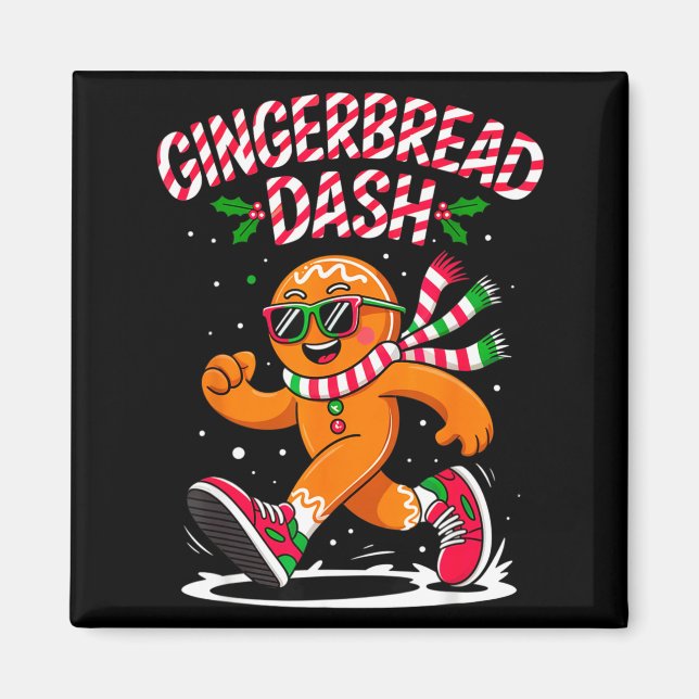Christmas Gingerbread Dash Running Runner Xmas Mar Magnet (Front)