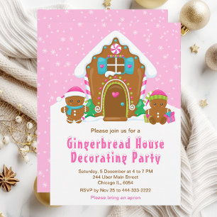 Christmas Gingerbread Decorating Party Bright Pink Invitation