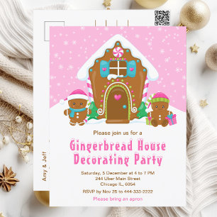 Christmas Gingerbread Decorating Party Bright Pink Postcard